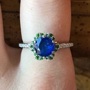 Natural Blue Spinel Chrome Diopside Sterling Silver Ring Size 8